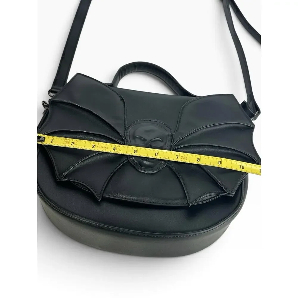 Black Gothic Bat Wing Embossed Skull Silent Creature Shoulder Bag BANNED Apparel